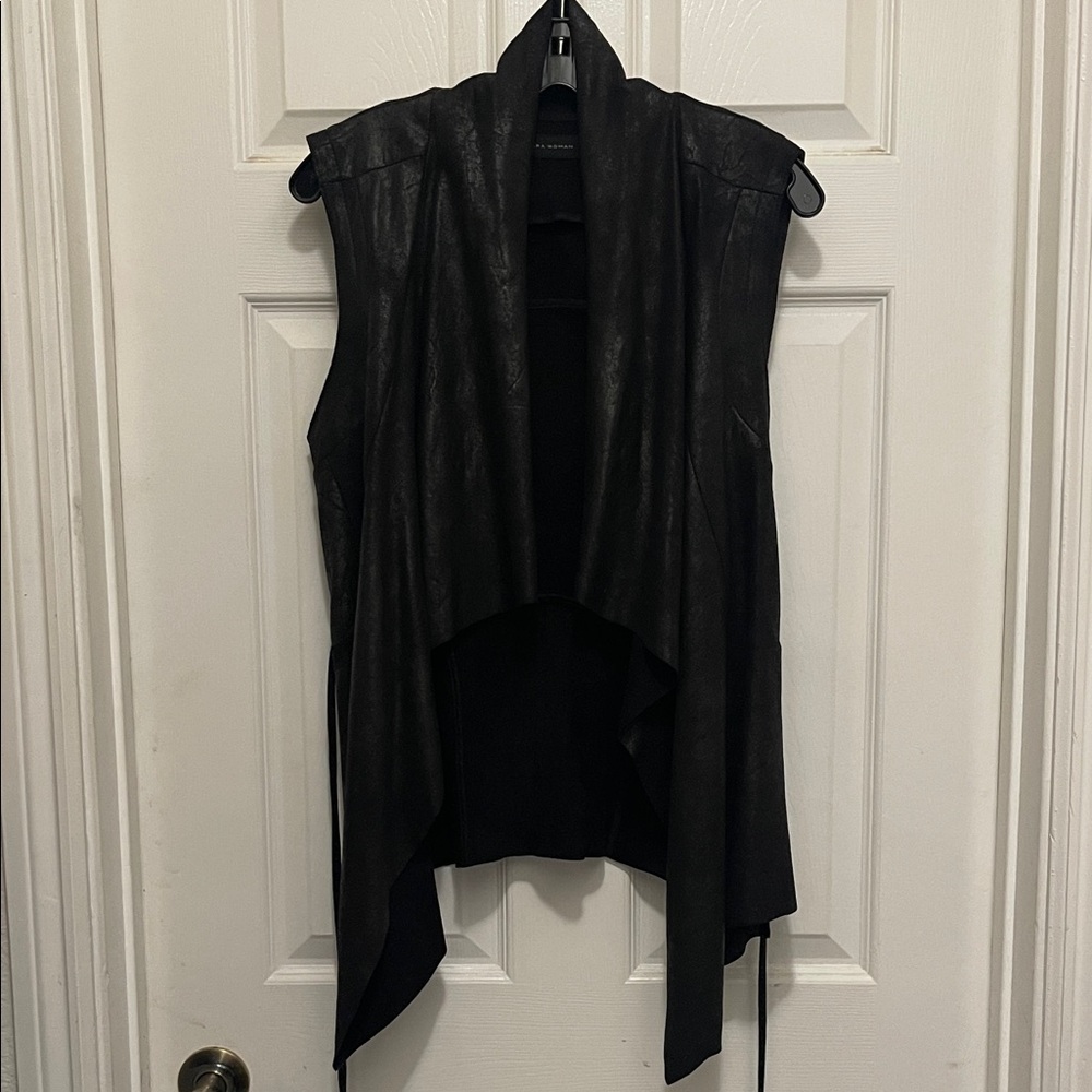 ZARA Black Distressed Faux Leather Sleeveless Drape Vest with Self Belt - Sz M